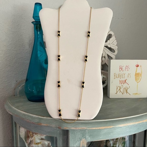 kate spade Jewelry - Kate Spade Gold Tone Black Bows Necklace